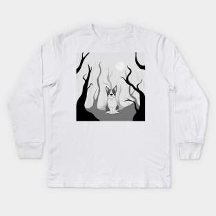 Angry dog in forest art Kids Long Sleeve T-Shirt